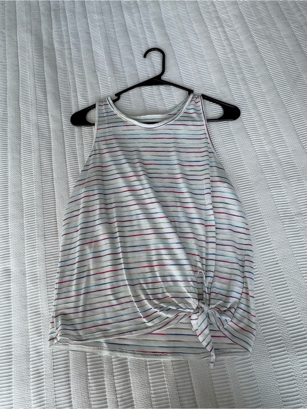 Caution To The Wind White Tank Top with Multicolor Stripes and Front Tie